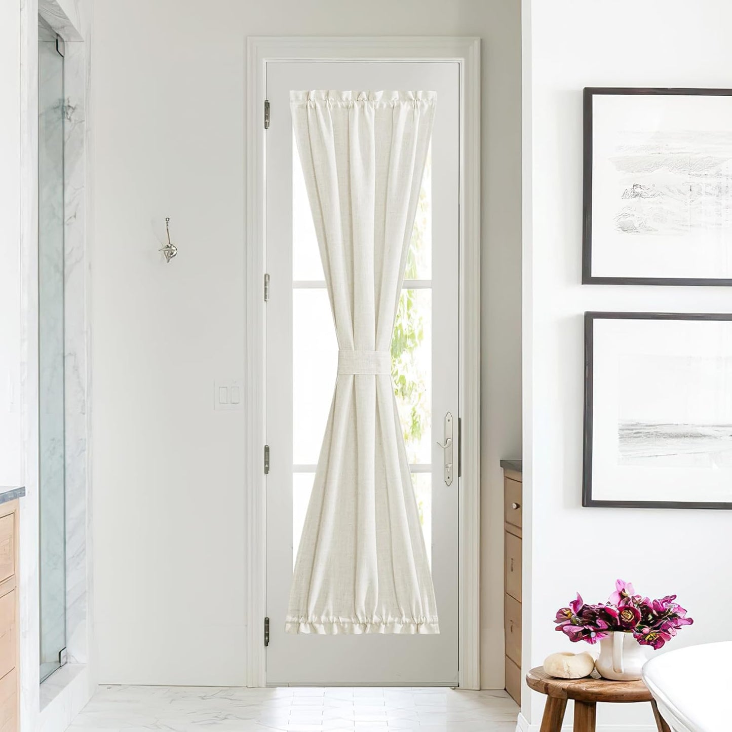 NICETOWN Linen Sheer Patio Door Curtain Drapery Panel for Door Window Elegant Soild Rod Pocket French Door Curtain Panel, 26" x 72" with Tieback, 1 Piece, Linen
