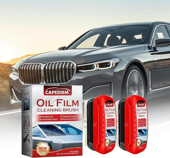 Automotive Oil Film Cleaning Brush for Car Windows, Glass Cleaning Board, Car Windshield Cleaner, Suitable for Windshield Glass Oil Film Remover (1, Red-black) (1, Red-white)