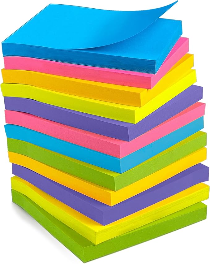 OHOME Sticky Notes - 12 Pads, 3”x3” - Colorful Self-Stick Post Notes Bulk - Office Desk Accessories | Teacher Classroom Must Haves,Aesthetic School Supplies for Home,Easter Basket Stuffers