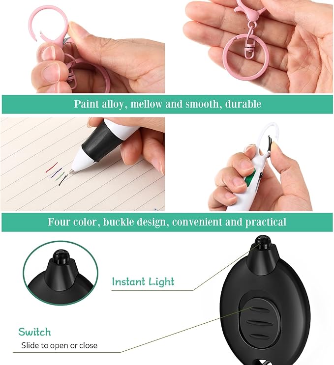 Chinco 30 Pcs Retractable Shuttle Pen Clip with Mini Highlighter Nurse Badge Pen Neon Marker LED Keychain Ring Clip
