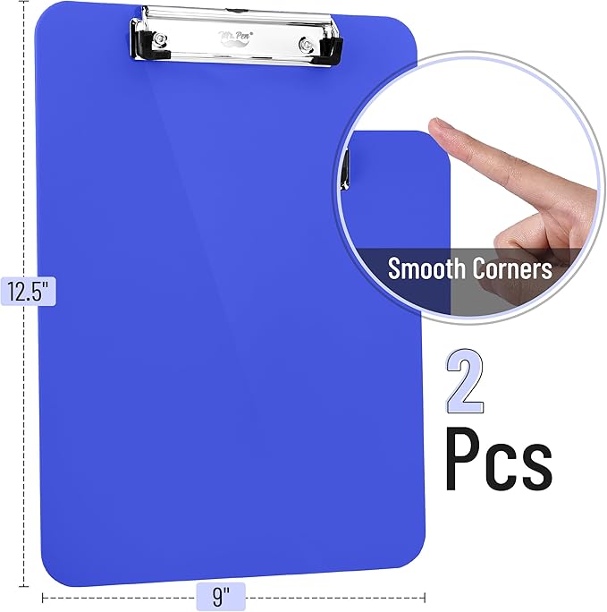 Mr. Pen- Plastic Clipboard, 12.5" x 9", 2 Pack, Surf Blue Clipboard Plastic, Low-Profile Metal Clip with Retractable Hanging Hole