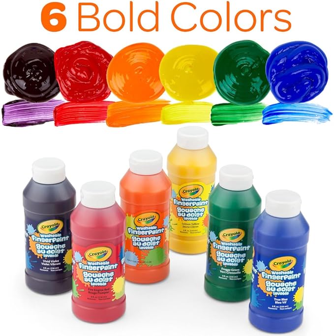 Crayola Washable Finger Paints (6ct), Toddler Paint Set, Nontoxic Finger Paint for Kids, Arts & Crafts Supplies for Toddlers, Teacher Classroom Must Have [Amazon Exclusive]
