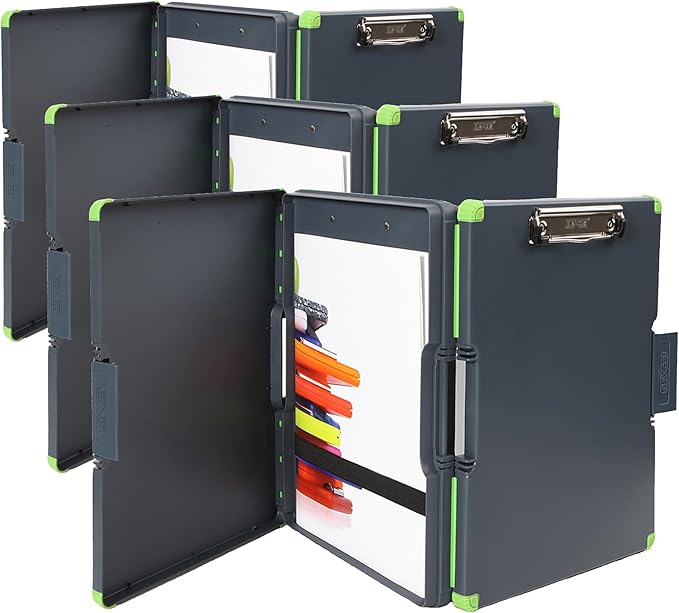Dexas Duo Clipcase, Double Sided Clipboard Design, Portable Clipboards 13”x10” Gray/Green, Combine Style and Functionality Office Supplies for Nursing, School, Work, Trades, Home Office (Pack of 3)