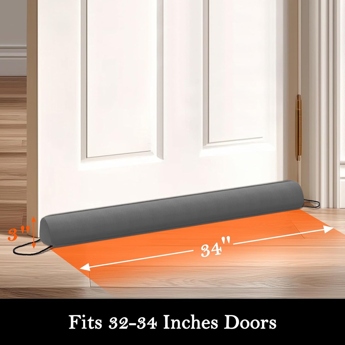 Sunolga 34" Door Draft Stopper Blocks Hot and Cold Air with Removable Washable Cover for Gaps Up to 3", All-Season Seal for Noise, Door Sweep for Bottom of Door and Window, Home Essentials, Gray