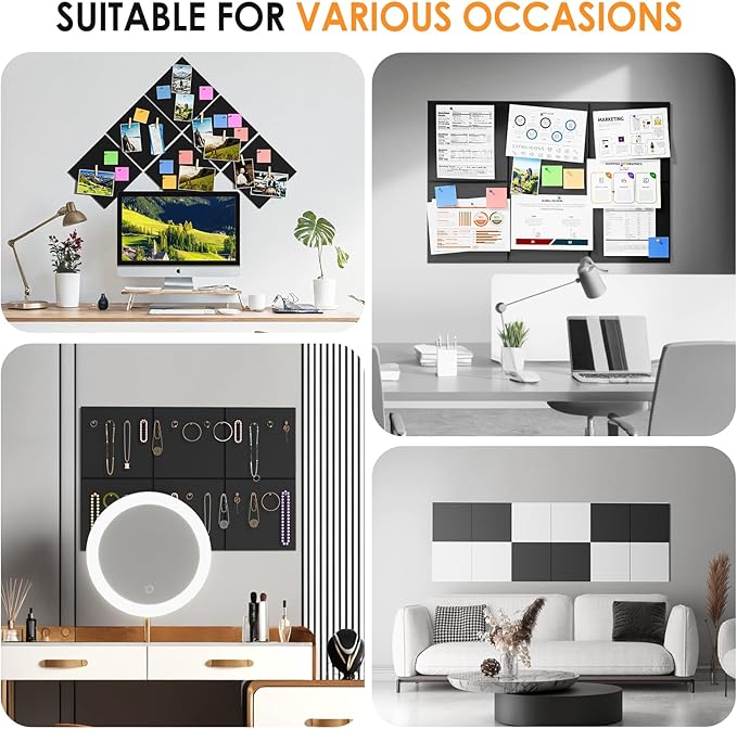 MaxGear Large Felt Bulletin Board 36" x 24", Cork Board Alternative, 6 Pack Black Felt Wall Tiles with Push Pins, Cork Boards for Walls Pin Board for Office & HomePanels