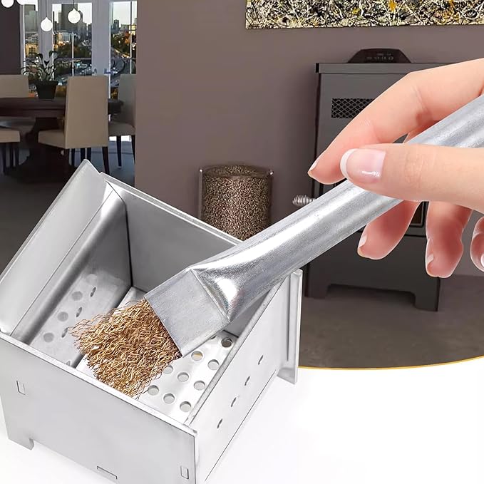 Professional Steel Wire Brush for Pellet Stove Cleaning, Steel Brush with Scraper, Metal Long Handle,Suitable for Removing residues (1pcs)