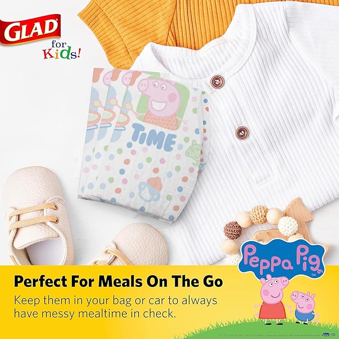 Glad for Kids Peppa Pig Paper Bibs - Cute Peppa Pig Design, Travel Bibs, 24 Pack