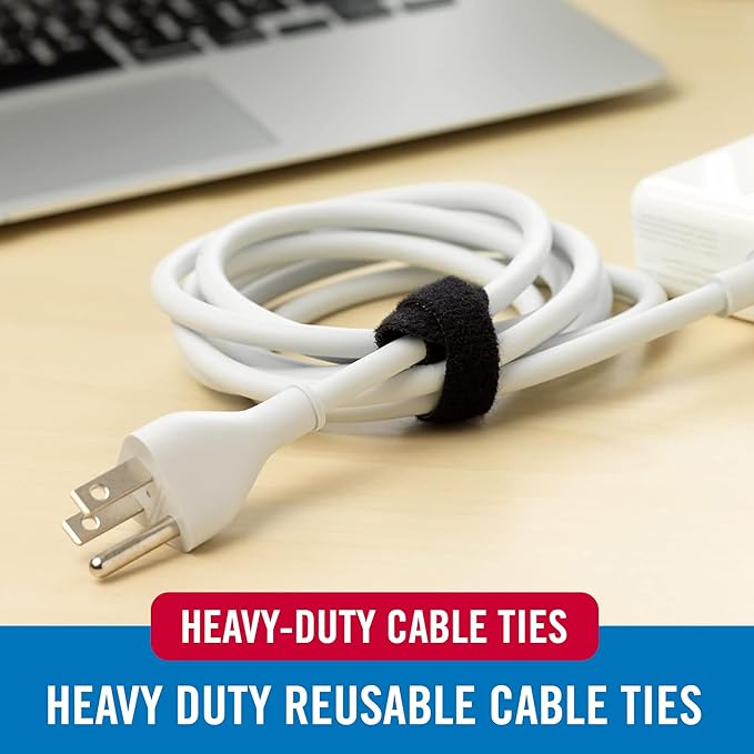 VELCRO Brand Heavy Duty Cable Ties Reusable | 60Pc Bulk Pack | 8 x 1/2" ONE-WRAP Straps, Black | Strong Wire Management | Cord Bundling for Home Office and Data Centers