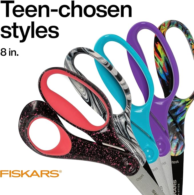 Fiskars 8" Teen Scissors for Teens Ages 15+, Scissors for School or Crafting, Back to School Supplies, Blue