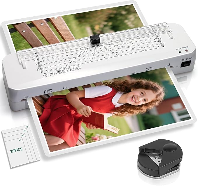 Laminator A3 Laminator Machine with Built-in Trimmer, 70s Fast Warm-up, 13 Inches Cold and Thermal Laminating with 20 Laminating Sheets, Portable Laminating Machine for Home Office School Use