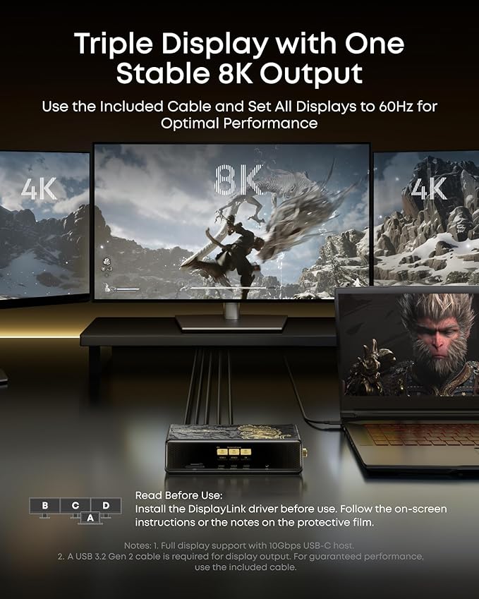 Anker Prime Docking Station (DL7400) Black Myth: Wukong Limited Edition, 14-Port Triple Display, 140W Max, Triple 4K 60Hz, for macOS and Windows (The Latest DisplayLink Driver Required)