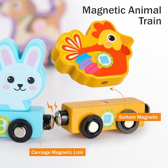 Atoylink Stacking Blocks Nesting Toys with Magnetic Animal Train, 6 Farm Cubes Number Learning Set for Toddlers 18M-6Y, Montessori Educational Counting Toy for Boys Girls, Safe Non-Toxic Kids Gift
