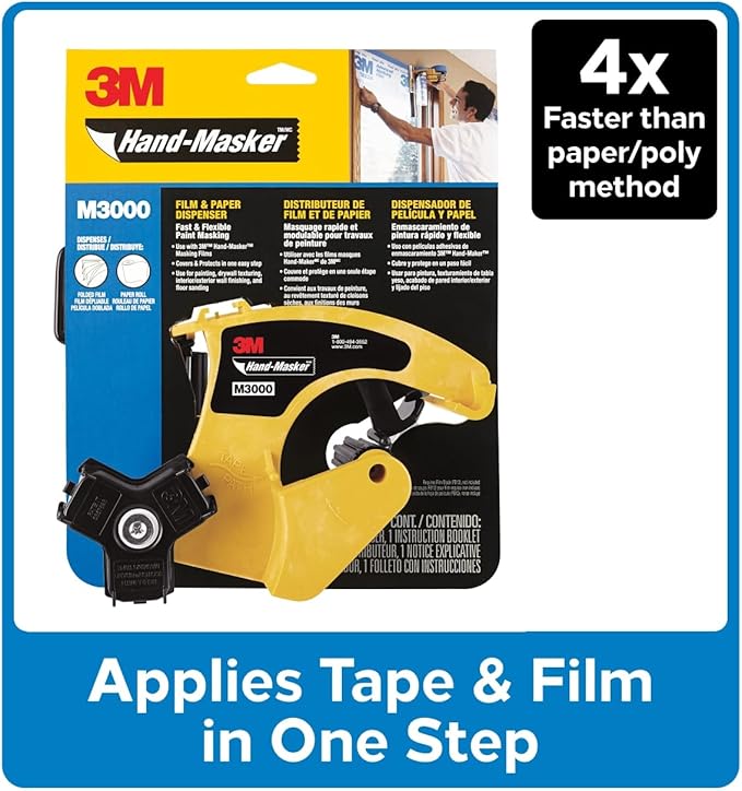 3M Hand Masker M3000 Tape Dispenser, Film & Tape, Applies Painter's Tape to Masking Film or Paper in One Continuous Application, Compact & Lightweight Design, Saves Time When Preparing For Painting