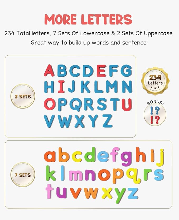 Magnetic Alphabet Letters+Phonics Word Magnetic Letter Tiles-JoyCat 265 Alphabet Tiles, Magnetic Letters Kit with Word-Building Folder and Storage Case, Kindergarten Phonics Awareness, Science of Read