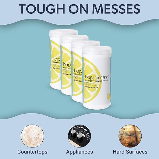 happimess WPE1002A-4SET All-Purpose Cleaning Wipes, Heavy Duty Multi-Surface Household Wipes for Kitchen and Bathroom, Fresh Lemon Scent, 100 Count, Pack of 4 (400 Total Wipes)