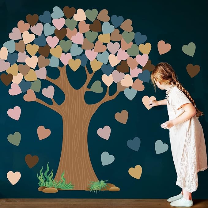 102 Pcs Boho Classroom Tree Bulletin Board Set with Heart Shape Cutouts, Welcome Classroom Bulletin Tree Wall Decors Supplies for School Elementary Teacher Chalkboard
