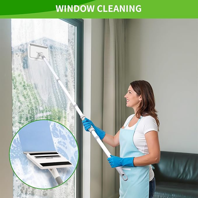 Baseboard Cleaner Tool with Handle, 3 in 1 Wall Cleaner Mop with Long Handle, 360° Rotatable Wall Mop with 4 Replacement Microfiber Chenille Pads for Wall Floor Baseboards Cleaning