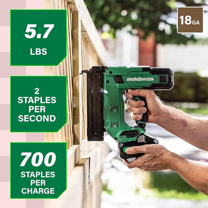 Metabo HPT 18V MultiVolt Cordless Narrow Crown Stapler Kit, 18 Gauge 1-1/2" Stapler with Power Tool 2.0Ah Lithium Ion Battery, Drives 1/2" to 1-1/2" Staples, 5-Year Warranty, N1804DB