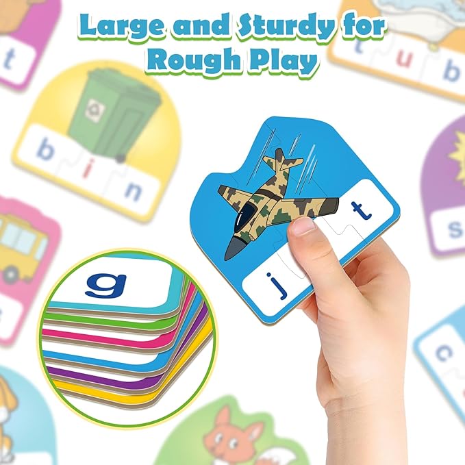 CVC Puzzle Cards for Kids, Toddler Speech Therapy Toys, 3 Letter Word Puzzle, Reading Spelling Game, Preschool Classroom Must Have