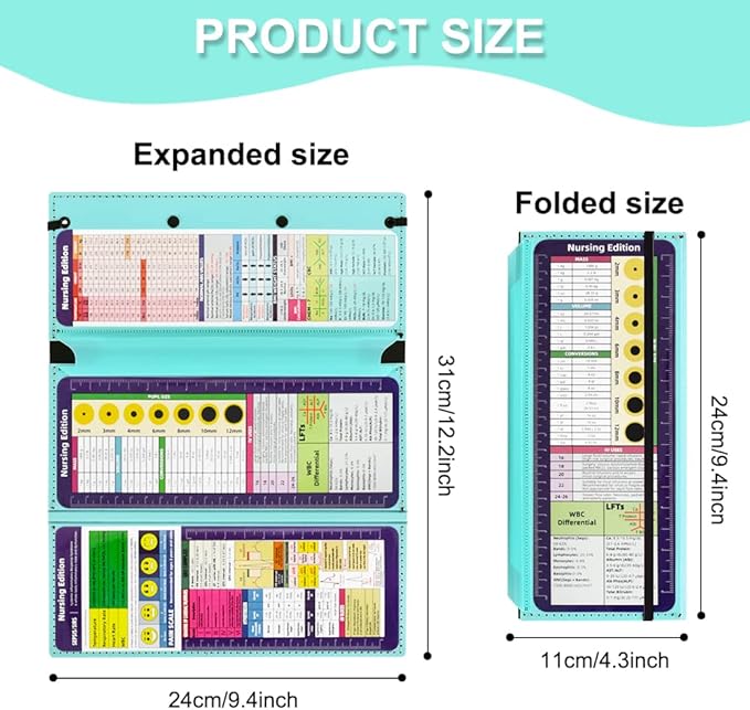 Vuzvuv Nursing Clipboard Foldable, Blue Nurse Pocket Clipboard 3 Layers with Nursing Medical Edition Cheat Sheets, Foldable Nurse Clip Boards Notepad for Students, Nurses, Doctors and Medical Staff