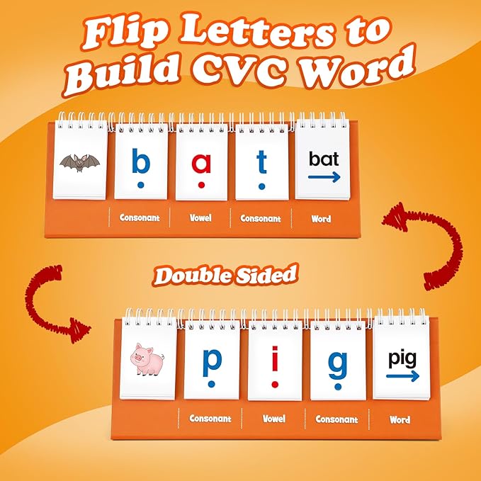 Aizweb CVC Word Games Kindergarten,Phonics Games Flash Cards for Preschool Classroom,Learn to Read,Reading Manipulative Spelling Educational Toy Learning Activities Speech Therapy School Supplies