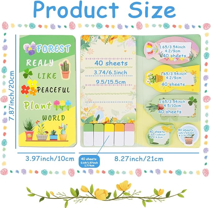 QPIXVB Gifts for Plant Lovers,Plant Sticky Notes,Plants Gifts for Women,Plants Themed Office Supplies,Pastel Post It Notes,Camping Gift,Self-Stick Note Pads for Home School Supplies Small Gift