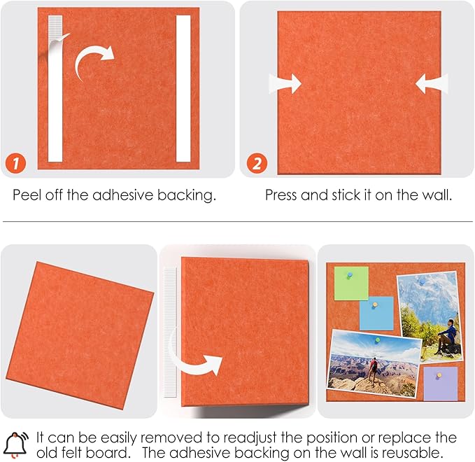 MaxGear Large Cork Board for Wall 36" x 24", Orange Bulletin Board, 6 Pack Felt Wall Tiles with Pushpins, Cork Boards for Office Push Pin Board Tack Board Felt Board