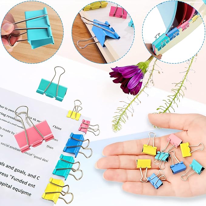 350PCS Binder Clips, Paper Clips, Large Binder Clips Assorted Sizes Set - Back to School - Bulldog Clips, Office Clips, Paper Clamps, Colorful Binder Clips for Office and School Supplies