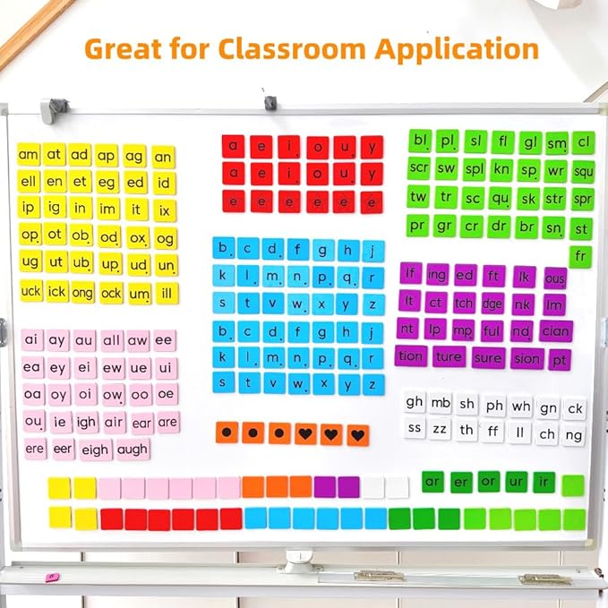 Large Size Phonics Word Building Magnetic Tiles Set, 239 Pieces Color-Coded Magnet Tiles with 2 Magnetic Spelling Boards, Phonics Manipulatives Classroom Must Have Magnetic Letter Tiles Phonics Kit