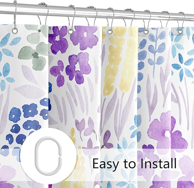 Small Stall Shower Curtain 36 x 72 Inch, Lavender Purple Half Narrow Floral Shower Curtain for Bathroom, Colorful Wildflower Boho Cottagecore Fabric Shower Curtain Set with Hooks