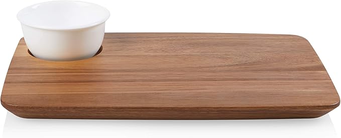 Corelle Vitrelle Coordinates 2-Pc Cheese Board with Bowl Serving Set,Charcuterie Platter with Bowl, Dip Bowl and Long Serving Board Set,Triple Layer Glass Bowls are Dishwasher and Microwave Safe,White