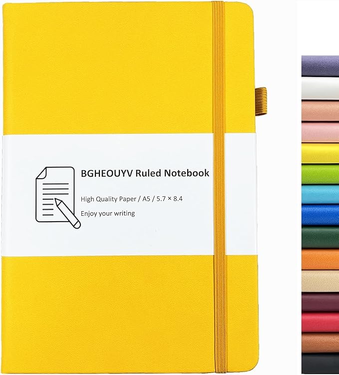 Notebook Journal, College Ruled Notebook Lined A5 160 Pages,Hard Cover Journals for Writing, Notebooks for Work Office School Women Men,5.7 inches x 8.4 inches(Yellow)