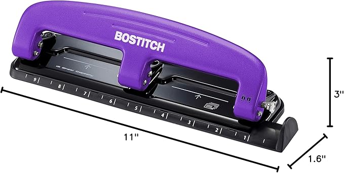 Bostitch Office EZ Squeeze Reduced Effort 3-Hole Punch, 12 Sheets, Purple