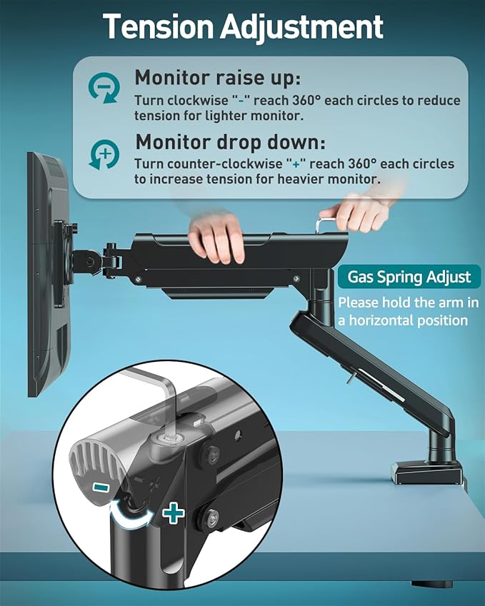 Single Monitor Desk Mount, 13-32 inch Adjustable Full Motion Monitor Arm, Computer Monitor Stand Holder with Clamp and Grommet Base, Fits 4.4 to 22lbs Screens, VESA Mount Bracket, Black, Freelift Pro