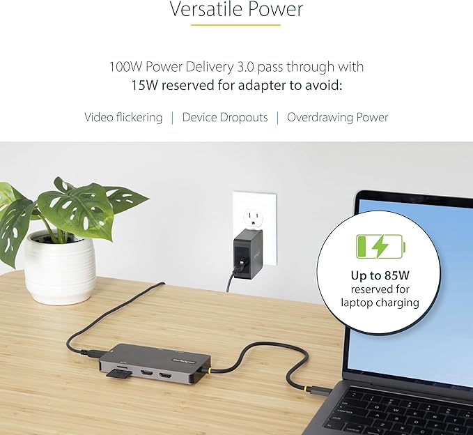 StarTech.com 8-in-1 Mini Docking Station for Windows, ChromeOS and Ubuntu, Dual 4K 60Hz HDMI Video, HDR10, USB 5Gbps Hub, 100W Laptop Charging, GbE, SD, MicroSD