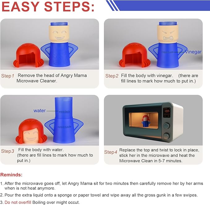 Asltw Angry Mom Microwave Oven Steam Cleaner, Clever Mama Microwave Cleaner, the Fun and Easy Way to Steam Clean Your Microwave, Cut Cleaning Time by Half (Blue)