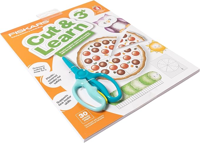 Fiskars Cut & Learn Kids Activity Book and Training Scissors - Gifts for Kids - Ages 3+