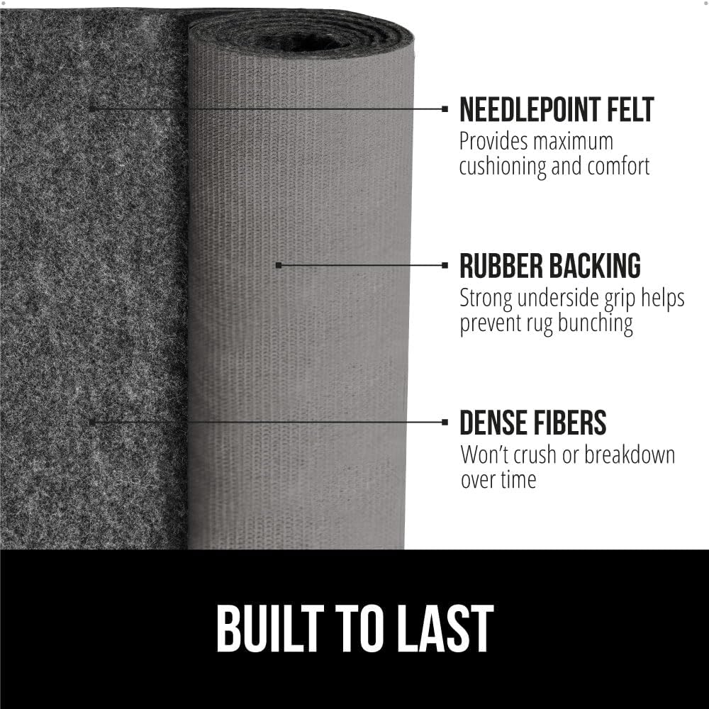 GORILLA GRIP Felt and Natural Rubber Stay in Place Slip Resistant Rug Pad, 1/4in Thick, 8x10 FT Protective Padding Under Area Rugs, Cushioned Gripper Pads, Carpet Runners, Hardwood Floors Protection