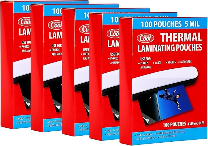 5MIL Thermal Laminating Sheets, 500 Count (5x100) 4.3x6.3 inch, Card Size Dry-Erase Friendly Laminating Pouches, Compatible with All Standard Laminators, Crystal Clear Laminated Finish