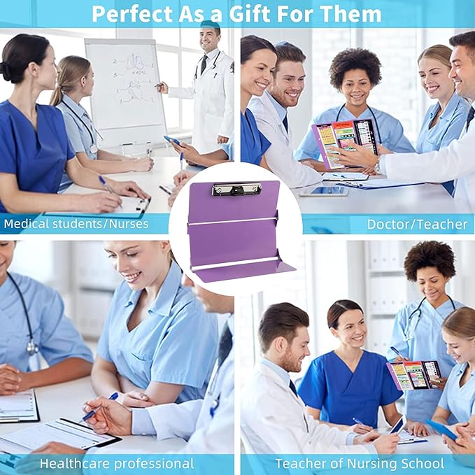 Foldable Nursing Clipboard with Storage - Portable & Compact Medical Clipboard for Nurses, Doctors, and Students - Includes Medical Reference Cheat Sheets and Pen Holder(Purple)