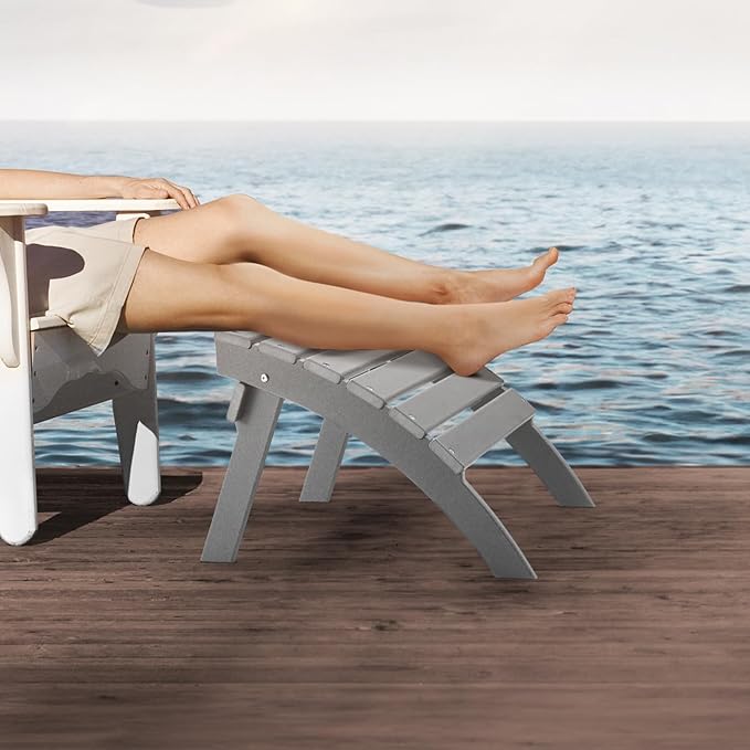 VEVOR Adirondack Ottoman, 21.5L x 18.9W x 14.8H Inch HDPE Plastic Folding Adirondack Ottoman, Weather-Resistant Foot Rest for Adirondack Chair, Widely Used for Outside Porch Pool Lawn Backyard, Gray