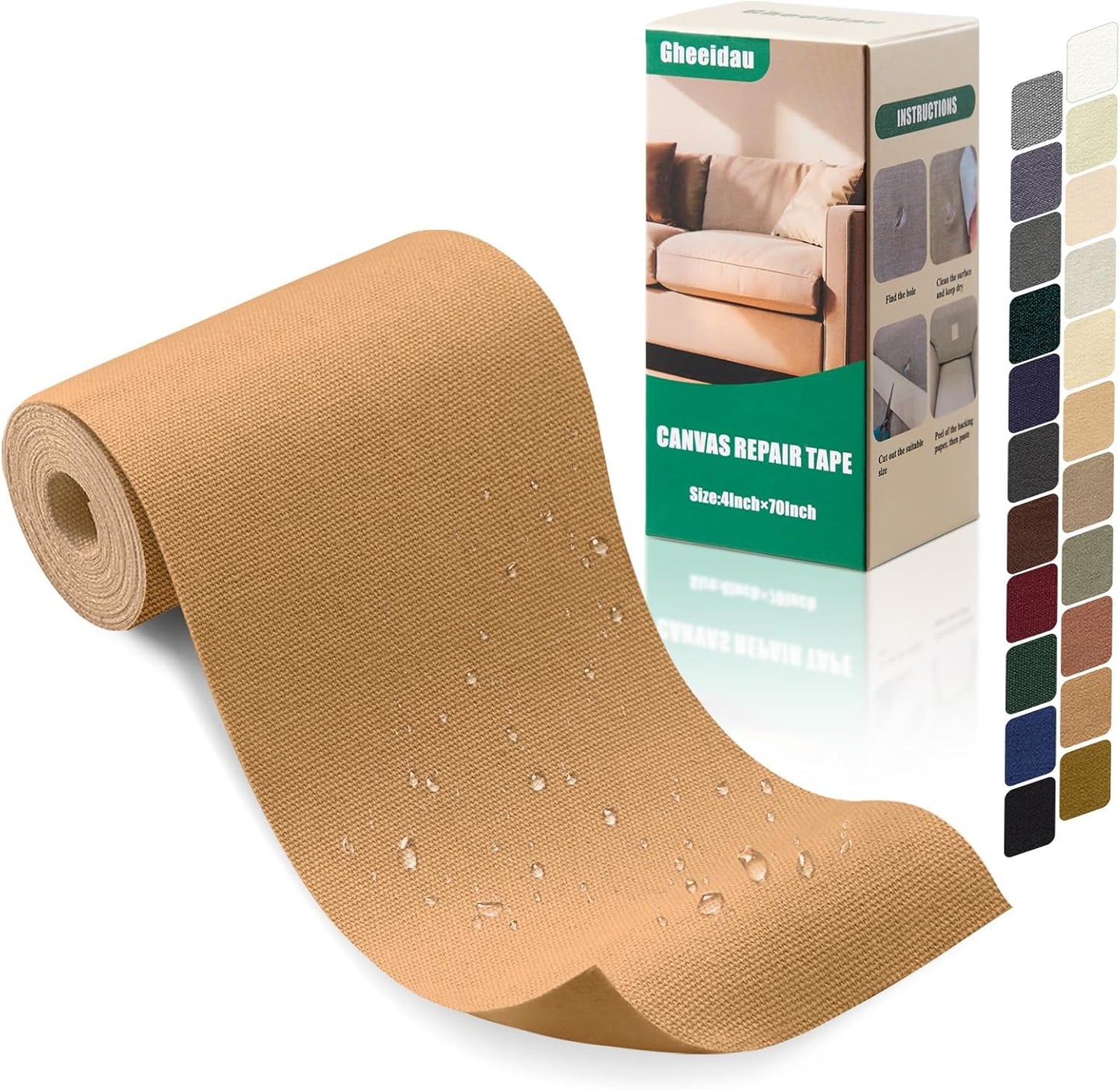 Canvas Repair Tape 4×70 Inch Waterproof Self-Adhesive Fabric Repair Patch for Repairing Boat Covers,Tents,Patio Umbrellas,Car Seats,Luggage,Sofas.(Light Brown)