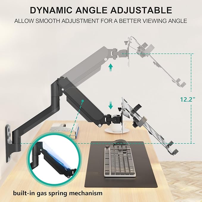 WALI Laptop Wall Mount, Full Motion Adjustable Laptop Arm Fits 10 to 17" Notebook, 2-in-1 Monitor Wall Mount for 17 to 32" Computer Screen, Holds up to 15.4-22lbs(GSWM001NLP), Black