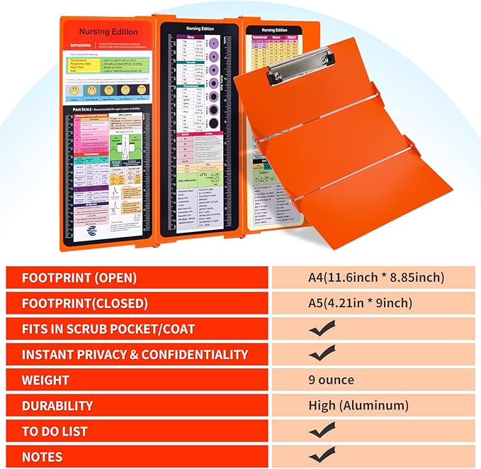 Nursing Clipboard with Nursing and Medical Edition Cheat Sheets 3 Layers Foldable Nurse Clip Boards Notepad for Students, Nurses and Doctors