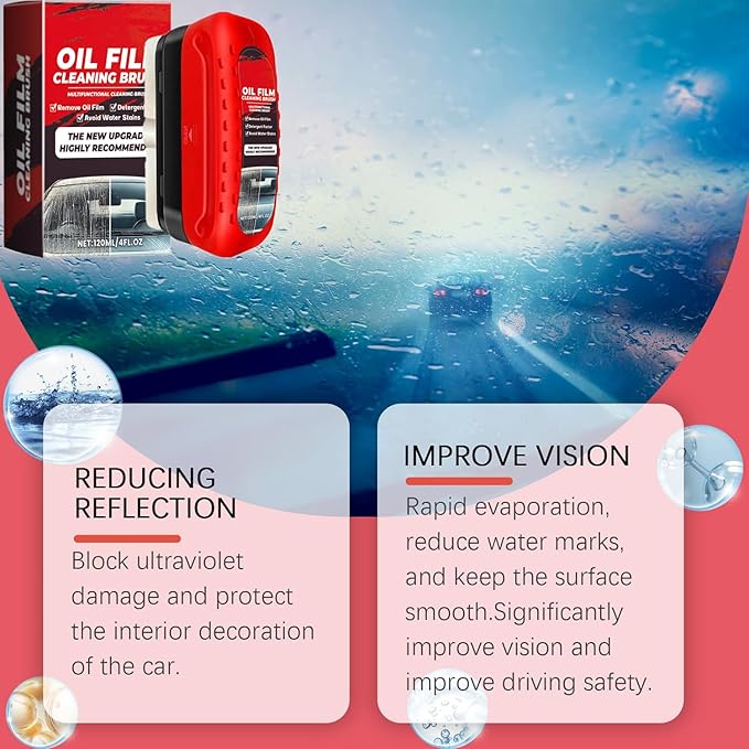 2Pc Automotive Oil Film Cleaning Brush, Windshield Cleaner for Car Windows & Glass, Glass Oil Film Remover for Car, Clear Vision Glass Cleaner, Anti-Rain & Anti-Fog Coating, Improves Clarity
