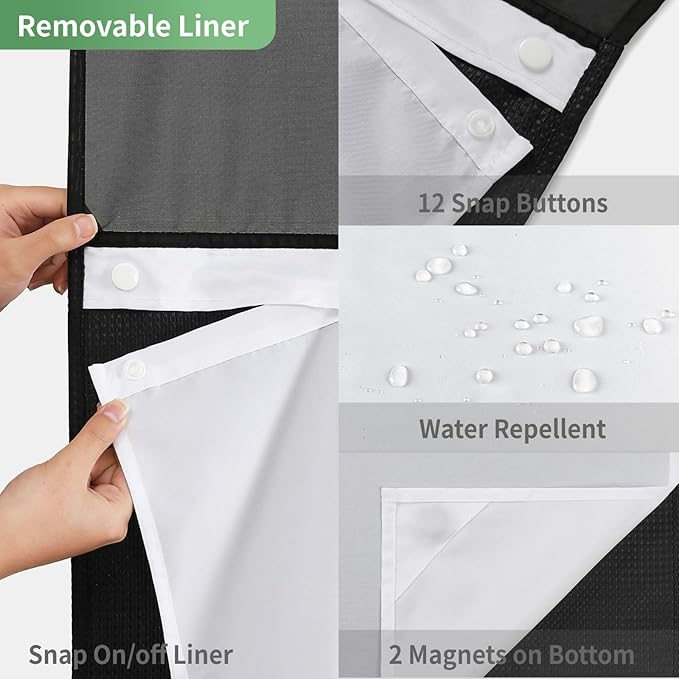 Stall No Hook Shower Curtain with Snap-in Fabric Liner Set,Waffle Weave Shower Curtains for Bathroom,Hotel Luxury Decor Bathroom Curtain Set,Waterproof & Washable,Black,54Wx80H