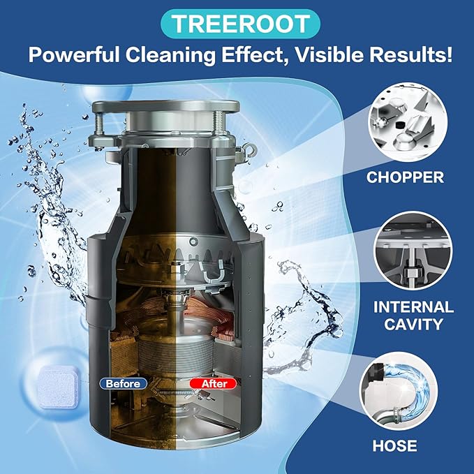 Treeroot 30 Pack Garbage Disposal Cleaner Tablets, Deodorizer, Foaming Sink Cleaner, Fresh Foaming Tablets for Garbage Disposal, Clean Kitchen Sink and Eliminate Odors, 1 Year Supply
