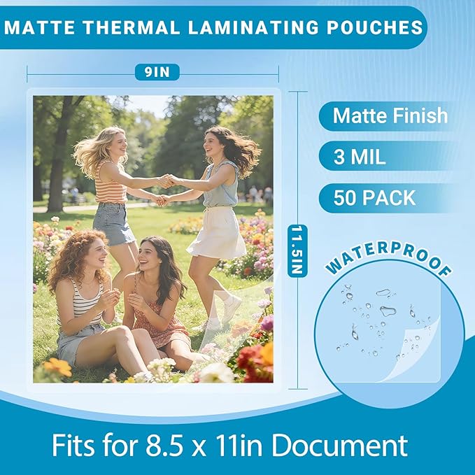 Binditek Matte Laminating Sheets, 3 Mil 50 Pack, 9 x 11.5 Inches Matte Thermal Laminating Pouches, Fits 8.5 x 11 Letter Size - Glare Free, Writable, Heat Seal
