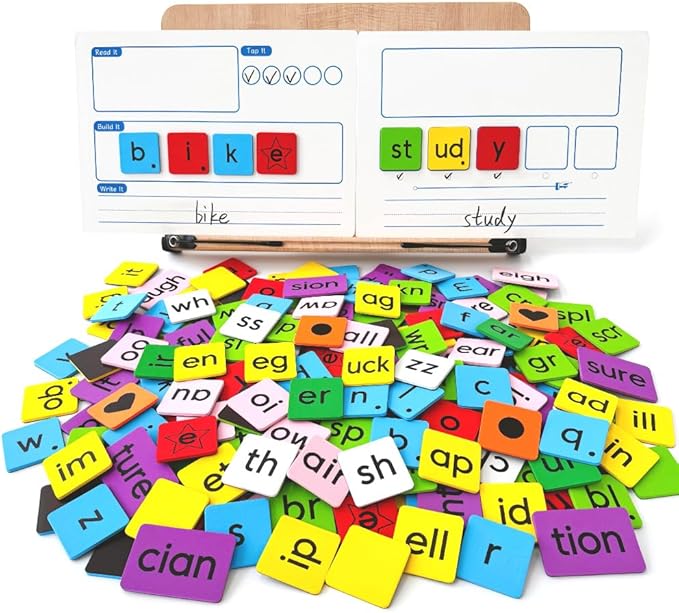 Large Size Phonics Word Building Magnetic Tiles Set, 239 Pieces Color-Coded Magnet Tiles with 2 Magnetic Spelling Boards, Phonics Manipulatives Classroom Must Have Magnetic Letter Tiles Phonics Kit