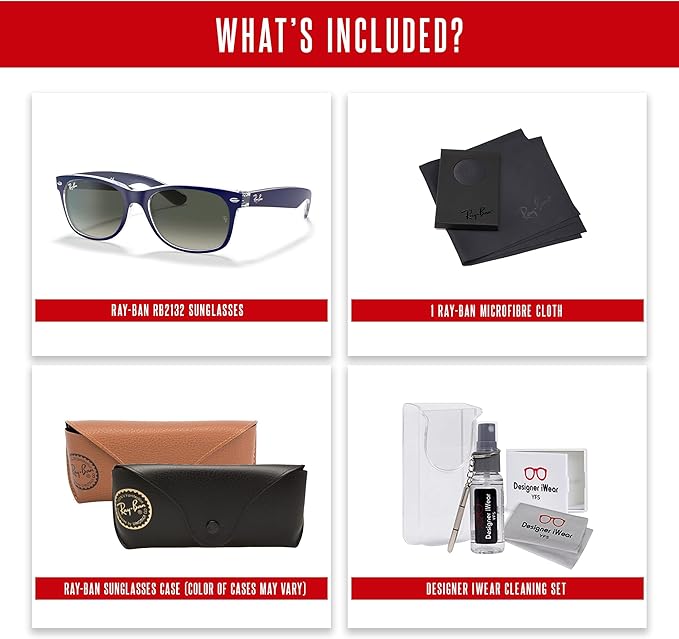 Ray-Ban RB2132 NEW WAYFARER 55MM Square Sunglasses For Men For Women +BUNDLE with ACCESSORY EYEWEAR KIT